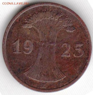 Германия 1 пфенниг 1925 г. Е  до 24.00 11.03.19 г - 025