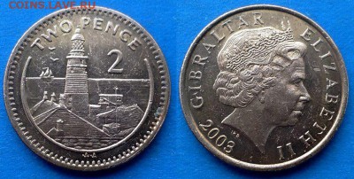 Гибралтар - 2 пенса 2003 года до 12.03 - Гибралтар 2 пенса 2003