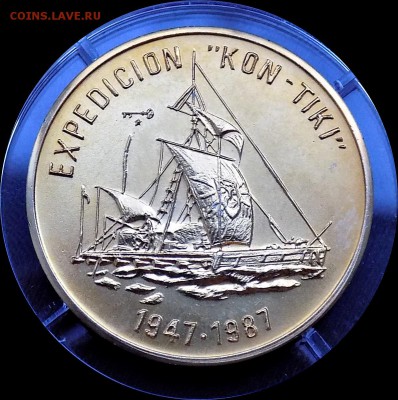 КУБА 1 песо 1987 Плот Кон-Тики Позолота Редкая - КонТики (2).JPG