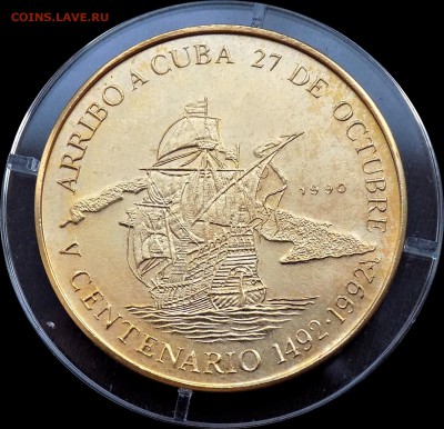 КУБА 1 песо 1990 Колумб Эскадра Позолота Редкая - Эскадра (2).JPG