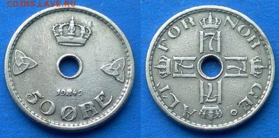 Норвегия - 50 эре 1949 года до 14.03 - Норвегия 50 эре 1949