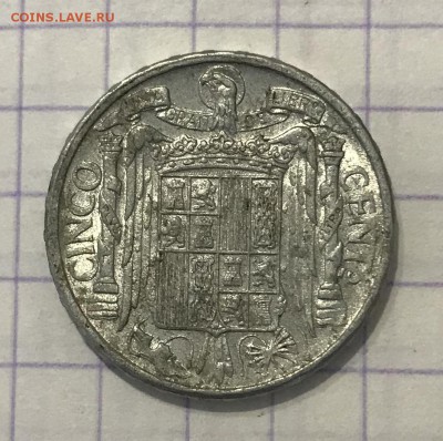 5 центов, 1945 год. Испания - 6EC21BB1-9C61-4114-A893-3B5B522D8B80