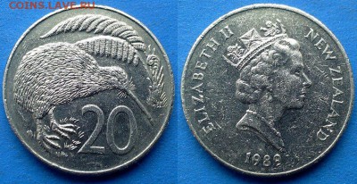 Новая Зеландия - 20 центов 1989 года до 14.03 - Новая Зеландия 20 центов 1989