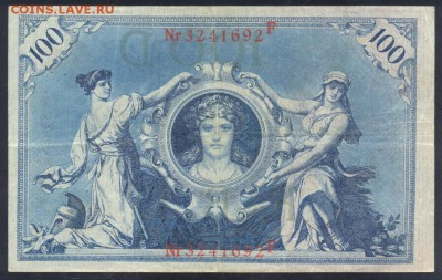 Германия 100 марок 1908 г.  Красная печать.  10.03. 19 г. 2 - 100  м. 1908 1