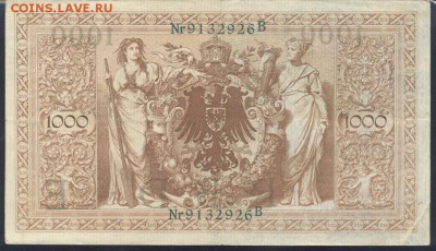 Германия 1000 марок 1910 г.  Зелёная печать.    10.03. 19 г - 1000  м. 1910