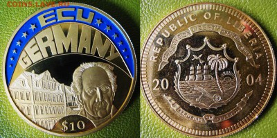 ЛИБЕРИЯ 10 долларов ЭКЮ Германия  До 13.03 В 22-00МСК - ЭКЮ 2004