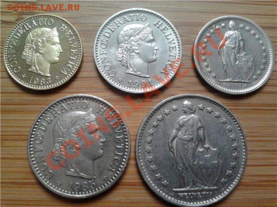 Швейцария, подборка из 5 монет, до 20.06.2011г, 22-00мск - Швейцария.