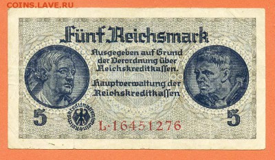 Германия оккупационные 5 марок - 3йРейх_5марокИКК_тип-b_лицо