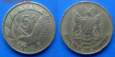 Намибия - 5 долларов 1993 года до 19.03 - Намибия 5 долларов 1993