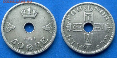 Норвегия - 50 эре 1928 года до 19.03 - Норвегия 50 эре 1928
