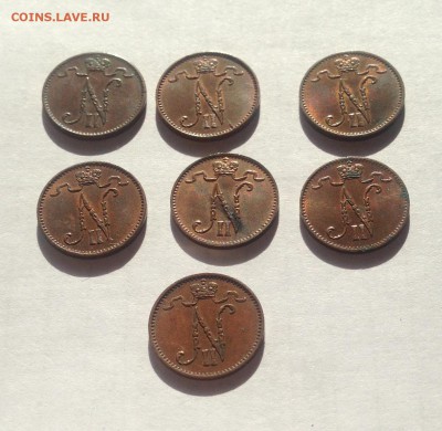 1 пенни Русская Финляндия - 7 шт(1909-1916гг), до 21.03.19г. - 1p9-16-9