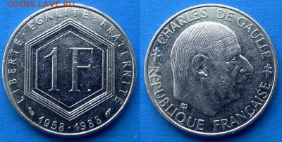 Франция - 1 франк 1988 года (Шарль де Голль) до 22.03 - Франция 1 франк 1988 де голь