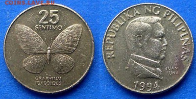 Филиппины - 25 сентимо 1994 года ("Бабочка") до 23.03 - Филиппины 25 сентимо 1994