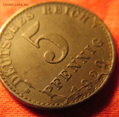 5 пфенингов 1920 Двор А. Расколы на аверсе и реверсе. - IMG_7728.JPG