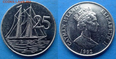 Каймановы острова - 25 центов 1992 года (Парусник) до 26.03 - Каймановы острова 25 центов 1992