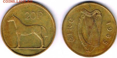 Ирландская монета 20 пенсов 1985г. за € 6000 - 20 пенсов
