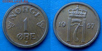 Норвегия - 1 эре 1957 года до 28.03 - Норвегия 1 эре 1957