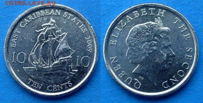 Восточные Карибы - 10 центов 2009 года (Парусник) до 28.03 - Восточные Карибы 10 центов 2009