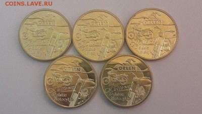 Набор жетонов Польша-мотоциклы, 5штук разные, до 31.03 - Ч Жетоны мото-1