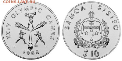 серебро Крона Шайба Самоа 10 Тала 1988 Олимпийские Игры Сеул - serebro_krona_shajba_samoa_10_tala_1988_olimpijskie_igry_seul_1988_shtanga_boks_tjazhelaja_atletika