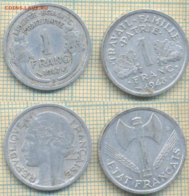 Франция 1 франк 1943,1947 г., до 02.04.2019 г. 22.00 по Моск - Фроанция 1 фр 2 мон  5835
