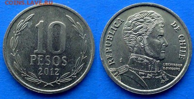 Чили - 10 песо 2012 года до 3.04 - Чили 10 песо 2012