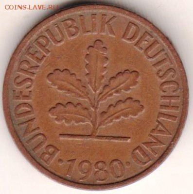 Германия 2 пфеннига 1980 г. D до 24.00 05.04.19 - 005