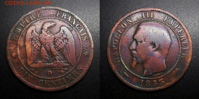 МОНЕТЫ МИРА 04-19 - Франция – 10 сантимов (1853 D) «Наполеон III»