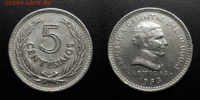МОНЕТЫ МИРА 04-19 - Уругвай – 5 сентесимо (1953)