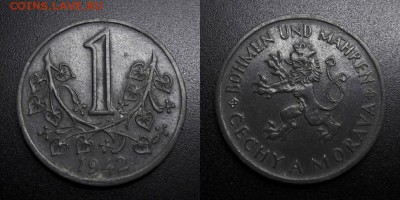 МОНЕТЫ МИРА 04-19 - Богемия и Моравия – 1 крона (1942) цинк