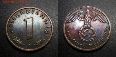 МОНЕТЫ МИРА 04-19 - Германия (3-й Рейх) – 1 рейхспфенниг (1939 А) бронза №5