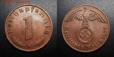 МОНЕТЫ МИРА 04-19 - Германия (3-й Рейх) – 1 рейхспфенниг (1937 А) бронза №2