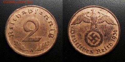 МОНЕТЫ МИРА 04-19 - Германия (3-й Рейх) – 2 рейхспфеннига (1936 А) №1
