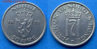 Норвегия - 50 эре 1955 года до 10.04 - Норвегия 50 эре 1955