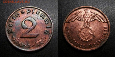 МОНЕТЫ МИРА 04-19 - Германия (3-й Рейх) – 2 рейхспфеннига (1939 В) бронза