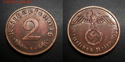 МОНЕТЫ МИРА 04-19 - Германия (3-й Рейх) – 2 рейхспфеннига (1939 А) бронза