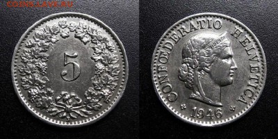 МОНЕТЫ МИРА 04-19 - Швейцария – 5 раппенов (1946)
