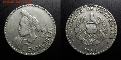 МОНЕТЫ МИРА 04-19 - Гватемала – 25 сентаво (1966) «Индеец» №1