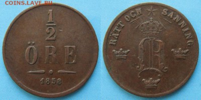 35.Монеты Швеции 1760-1950г. - 35.5. -Швеция пол эре 1858    1550