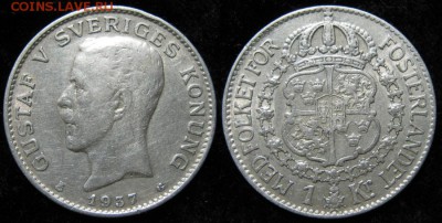 35.Монеты Швеции 1760-1950г. - 35.20. -Швеция 1 крона 1937    155-ak19-1390
