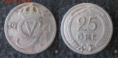 35.Монеты Швеции 1760-1950г. - 35.36. -Швеция 25 эре 1941    A5