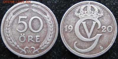 35.Монеты Швеции 1760-1950г. - 35.37. -Швеция 50 эре 1920   484