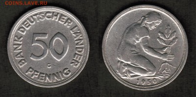 Германия 50 пфеннигов 1950 G (Bank deutscher Länder) оценка - 50 пфеннигов 1950 G скан