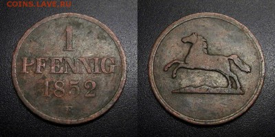 МОНЕТЫ МИРА 04-19 - Германия (Брауншвейг-Вольфенбюттель) – 1 пфенниг (1852)
