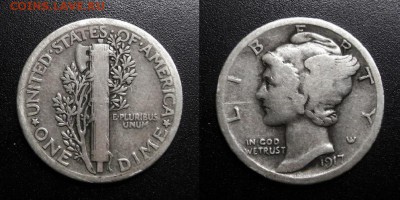 МОНЕТЫ МИРА 04-19 - США – 1 дайм (1917) «Меркурий» (Аg)
