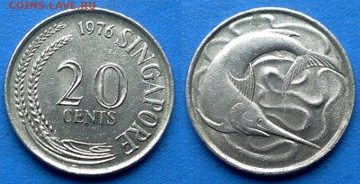 Сингапур - 20 центов 1976 года (Рыба) до 10.04 - Сингапур 20 центов 1976