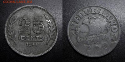 МОНЕТЫ МИРА 04-19 - Нидерланды – 25 центов (1941) «Ладья» №1