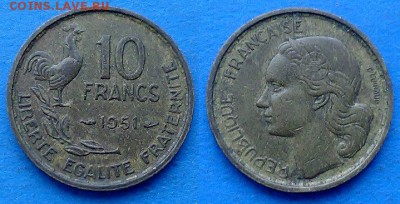 Франция - 10 франков 1951 года (Без отметки МД) до 12.04 - Франция 10 франков 1951