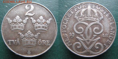 36.Монеты Швеции 1942-1973г. - 36.6. -Швеция 2 эре 1948   503