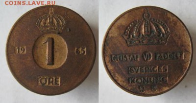 36.Монеты Швеции 1942-1973г. - 36.12. -Швеция 1 эре 1965    A10